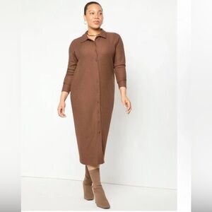 Eloquii Button Front Collared Dress | Ribbed Knit | Chocolate Brown